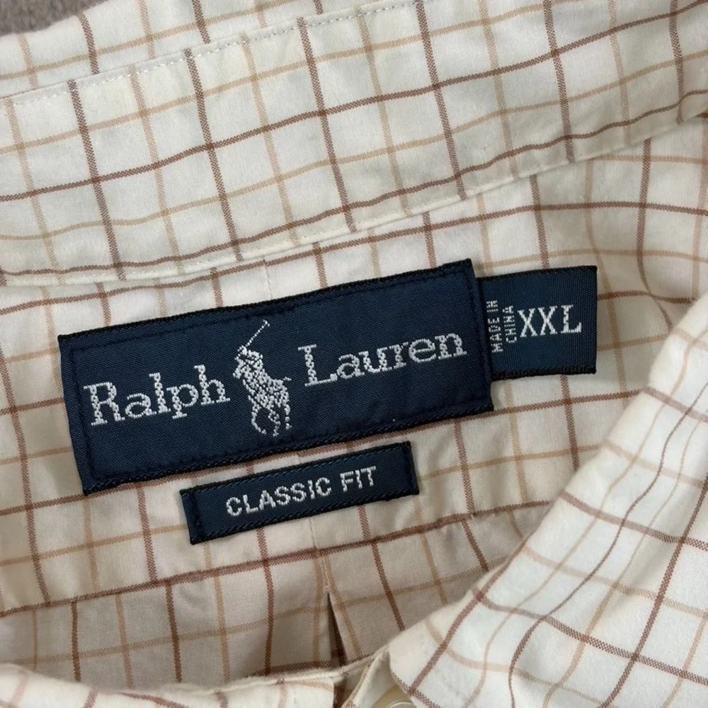Polo Ralph Lauren Classic Fit Oxford Shirt in White Brown Check Men 2XL Pony